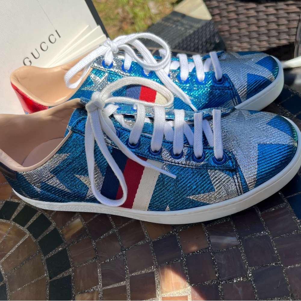 Gucci Ace Lurex Starry Sky Patriotic sneakers 7.5 / 37.5 - excellent - Picture 5 of 11